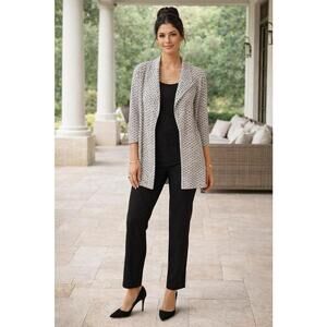 Chico’s Travelers Women's Open Front Cardigan Black & Gray Geometric Print, 2